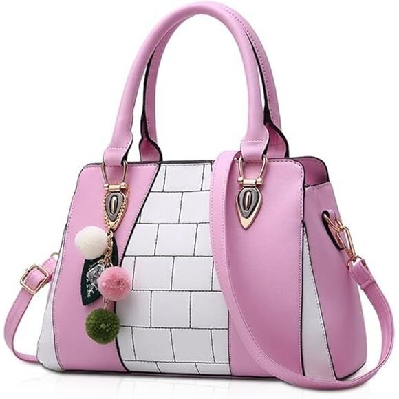 American Vintage Handbags - pink plaid fur ball pendant large capacity handbag